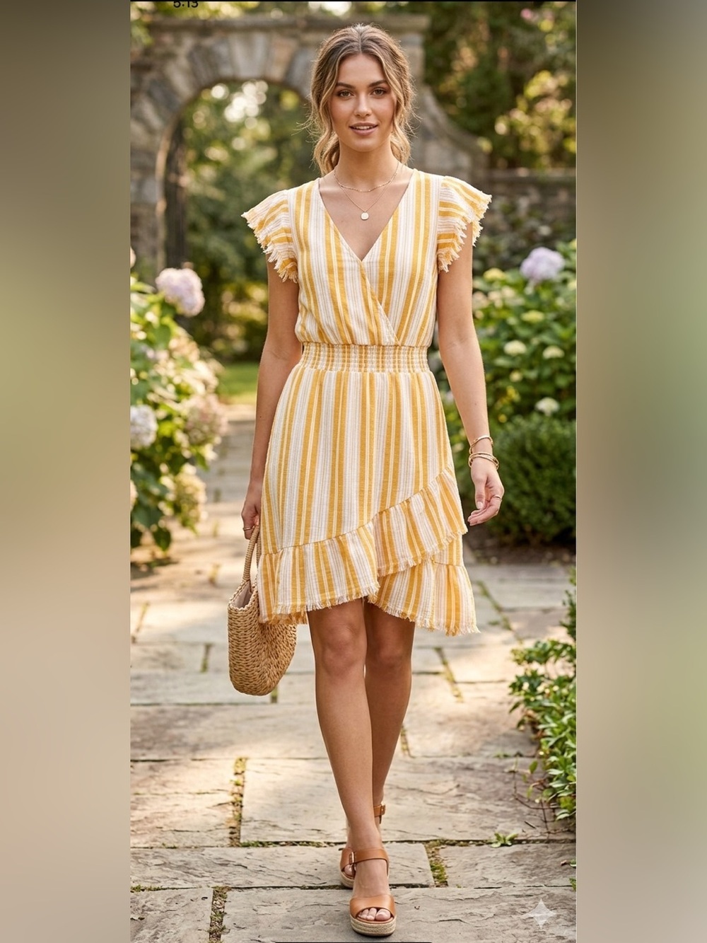 True craft striped Cotton ruffle sleeves Dress sundress size XS